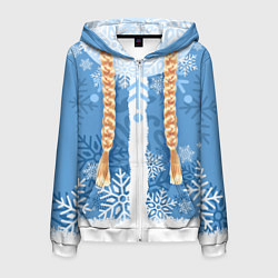 Толстовка 3D на молнии мужская Снегурочка с косами, цвет: 3D-белый