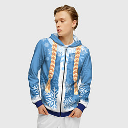Толстовка 3D на молнии мужская Снегурочка с косами, цвет: 3D-синий — фото 2