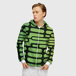 Толстовка 3D на молнии мужская Зелёный прямоугольный паттерн на чёрном фоне, цвет: 3D-белый — фото 2