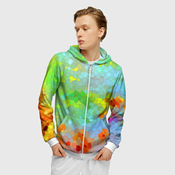 Толстовка 3D на молнии мужская Разноцветная мозаика, цвет: 3D-белый — фото 2