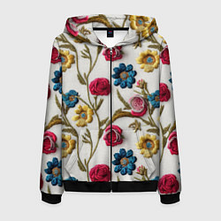 Толстовка 3D на молнии мужская Эффект вышивка летний узор, цвет: 3D-черный