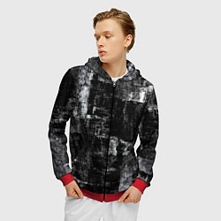 Толстовка 3D на молнии мужская Абстракт чёрного и белого, цвет: 3D-красный — фото 2