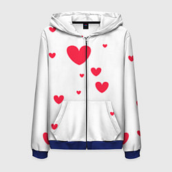 Толстовка 3D на молнии мужская Много красных сердец, цвет: 3D-синий