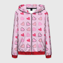 Толстовка 3D на молнии мужская Валентинки на нежно-розовом фоне, цвет: 3D-красный