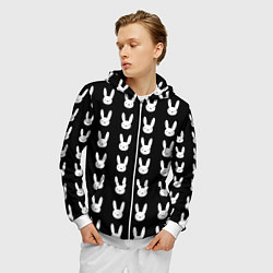 Толстовка 3D на молнии мужская Bunny pattern black, цвет: 3D-белый — фото 2