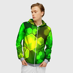 Толстовка 3D на молнии мужская Зелёные соты абстракция, цвет: 3D-меланж — фото 2