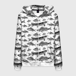 Толстовка 3D на молнии мужская Паттерн на каждый день о рыбалке, цвет: 3D-белый
