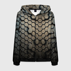 Толстовка 3D на молнии мужская Сталь и соты, цвет: 3D-черный