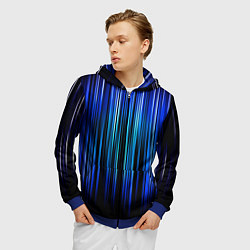 Толстовка 3D на молнии мужская Neon line stripes, цвет: 3D-синий — фото 2