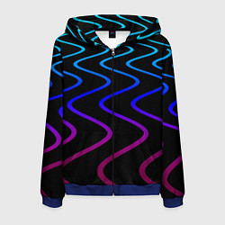 Толстовка 3D на молнии мужская Волновой неоновый растр, цвет: 3D-синий