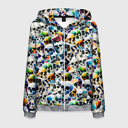 Толстовка 3D на молнии мужская Акварельные черепа, цвет: 3D-меланж