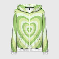 Толстовка 3D на молнии мужская Зеленые сердца - индикид паттерн, цвет: 3D-белый