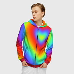 Толстовка 3D на молнии мужская Сердце - радужный градиент, цвет: 3D-красный — фото 2