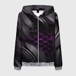 Толстовка 3D на молнии мужская Черные объекты с фиолетовой сеткой, цвет: 3D-меланж
