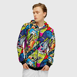 Толстовка 3D на молнии мужская Guitars - pop art pattern, цвет: 3D-черный — фото 2