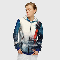 Толстовка 3D на молнии мужская Наш город - коллекция Бело-сине-красный - Хуф и Ся, цвет: 3D-синий — фото 2