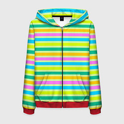 Толстовка 3D на молнии мужская Желто-зеленый полосатый узор, цвет: 3D-красный