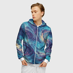 Толстовка 3D на молнии мужская Путеводная звезда в космосе, цвет: 3D-белый — фото 2