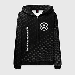 Толстовка 3D на молнии мужская Volkswagen карбоновый фон, цвет: 3D-черный