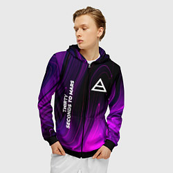 Толстовка 3D на молнии мужская Thirty Seconds to Mars violet plasma, цвет: 3D-черный — фото 2