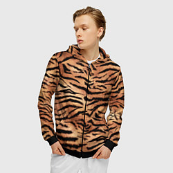 Толстовка 3D на молнии мужская Полосатая шкура тигра, цвет: 3D-черный — фото 2