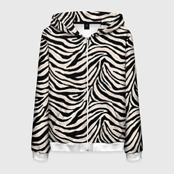 Толстовка 3D на молнии мужская Полосатая шкура зебры, белого тигра, цвет: 3D-белый