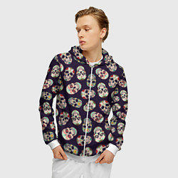 Толстовка 3D на молнии мужская Узор с черепами Pattern with skulls, цвет: 3D-белый — фото 2