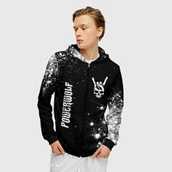 Толстовка 3D на молнии мужская Powerwolf и рок символ на темном фоне, цвет: 3D-черный — фото 2