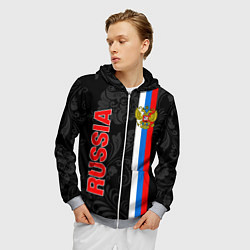 Толстовка 3D на молнии мужская Russia black style, цвет: 3D-меланж — фото 2