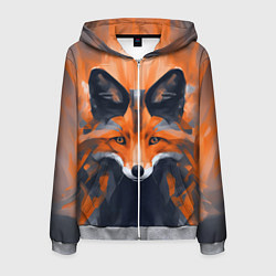 Толстовка 3D на молнии мужская Нарисованная огненная лиса, цвет: 3D-меланж