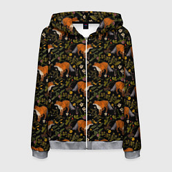 Толстовка 3D на молнии мужская Лисы и цветы, цвет: 3D-меланж