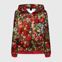 Толстовка 3D на молнии мужская Платок цветочный узор, цвет: 3D-красный