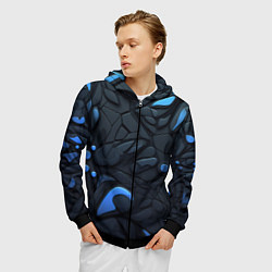 Толстовка 3D на молнии мужская Blue black abstract texture, цвет: 3D-черный — фото 2
