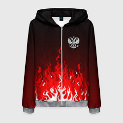 Толстовка 3D на молнии мужская Герб РФ - красное пламя, цвет: 3D-меланж