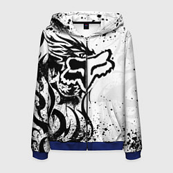 Толстовка 3D на молнии мужская Fox motocross - белый дракон, цвет: 3D-синий