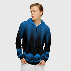Толстовка 3D на молнии мужская Сине-черный градиент в полоску, цвет: 3D-черный — фото 2