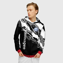 Толстовка 3D на молнии мужская Фольцваген - белый камуфляж, цвет: 3D-красный — фото 2