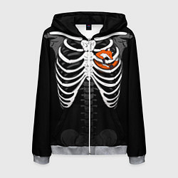Толстовка 3D на молнии мужская Скелет: ребра с лисой, цвет: 3D-меланж