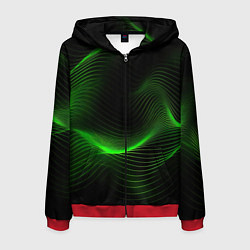Толстовка 3D на молнии мужская Зеленая абстракция на черном фоне, цвет: 3D-красный