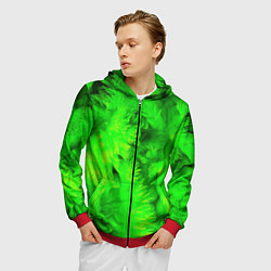 Толстовка 3D на молнии мужская Green abstract texture, цвет: 3D-красный — фото 2