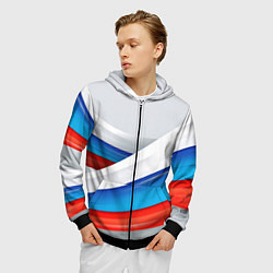 Толстовка 3D на молнии мужская Российские флаги, цвет: 3D-черный — фото 2