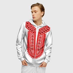 Толстовка 3D на молнии мужская Красная славянская вышиванка, цвет: 3D-белый — фото 2