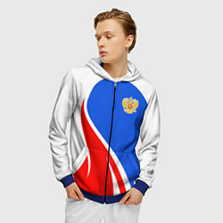 Толстовка 3D на молнии мужская Герб РФ - white sport, цвет: 3D-синий — фото 2