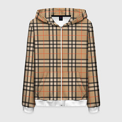 Толстовка 3D на молнии мужская Клетка коричневая, цвет: 3D-белый