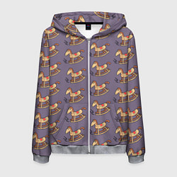 Толстовка 3D на молнии мужская Деревянные лошадки качалки, цвет: 3D-меланж