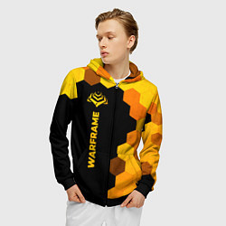Толстовка 3D на молнии мужская Warframe - gold gradient по-вертикали, цвет: 3D-черный — фото 2