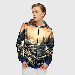 Толстовка 3D на молнии мужская Зимний предновогодний пейзаж, цвет: 3D-синий — фото 2