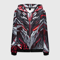 Толстовка 3D на молнии мужская Красный неоновый кибер демон, цвет: 3D-черный