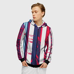 Толстовка 3D на молнии мужская Киберпанк глитч синий и красный, цвет: 3D-черный — фото 2