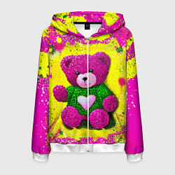 Толстовка 3D на молнии мужская Розовый мишка в вязаном свитере, цвет: 3D-белый